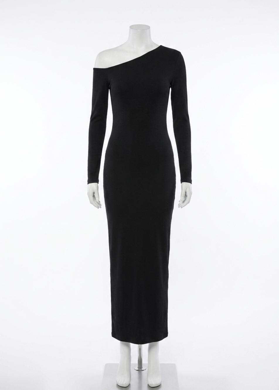 NEW HEARTLOOM asymmetrical rib jersey midi dress in black